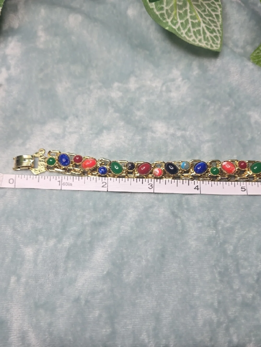 Gold Multicolor Cabochon Link Bracelet - Women Jewelry - Picture 6 of 7
